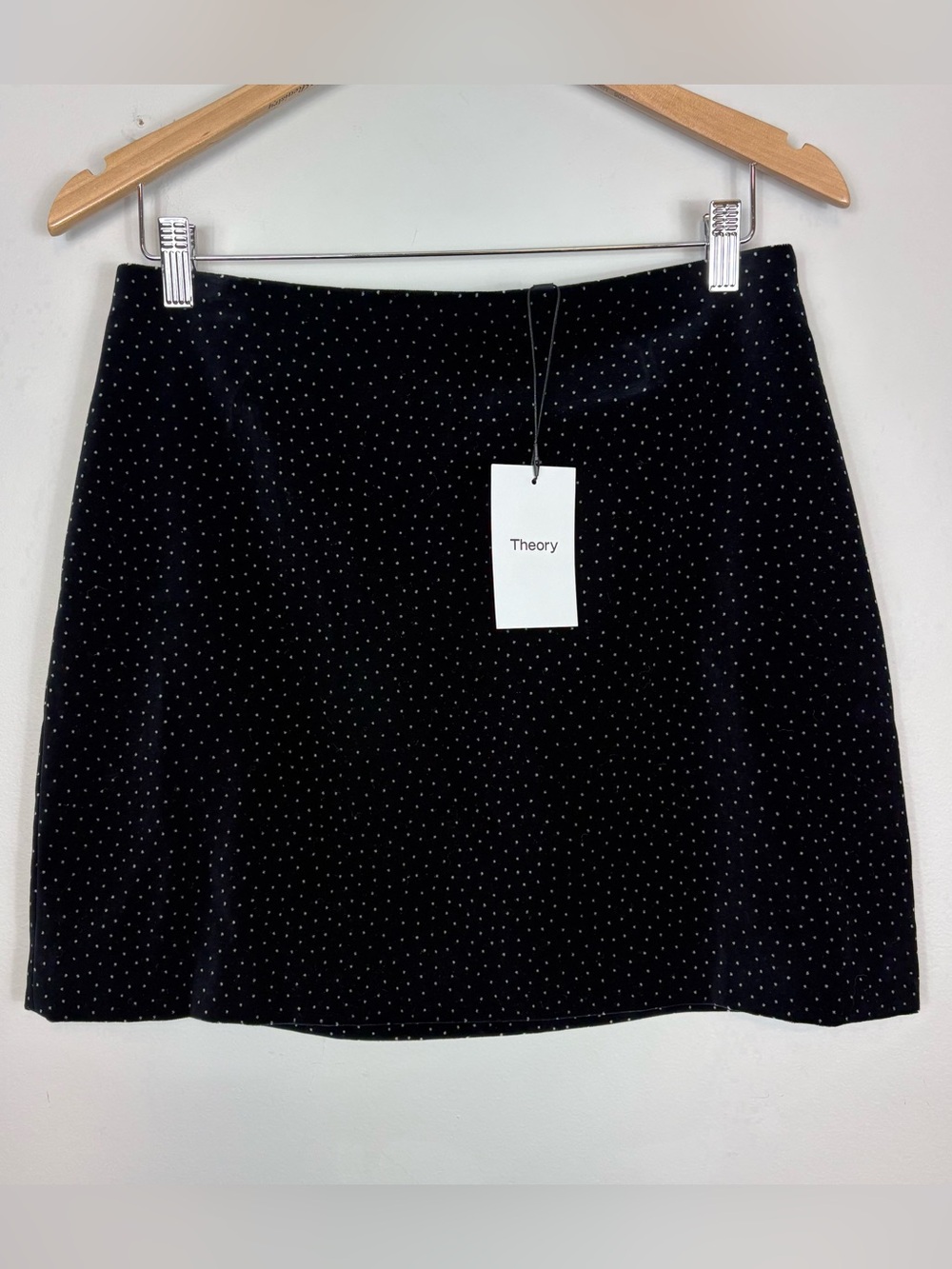 Theory A Line Mini Skirt Black/White‎ Dot Velvet Skirt Size 6